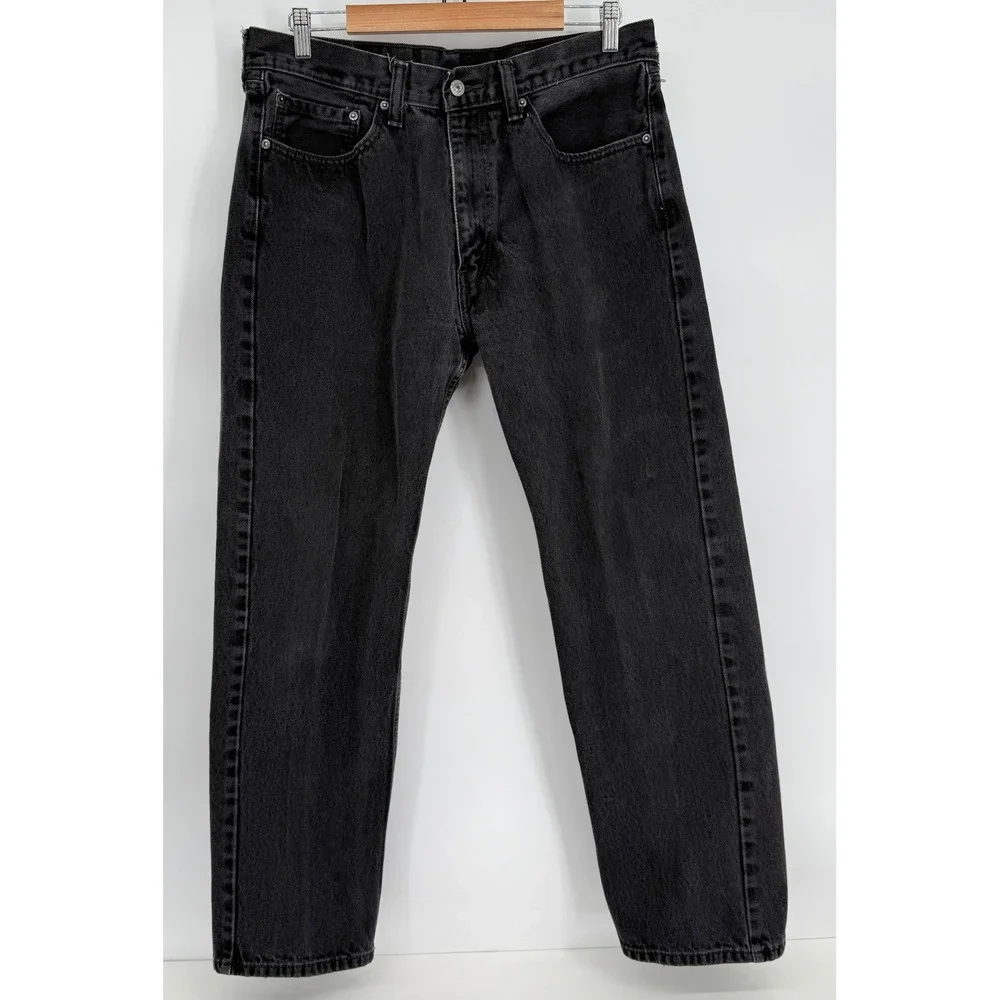 Levis 505 Regular Fit Mens Black Straight Leg Denim Jeans Sz 34x32